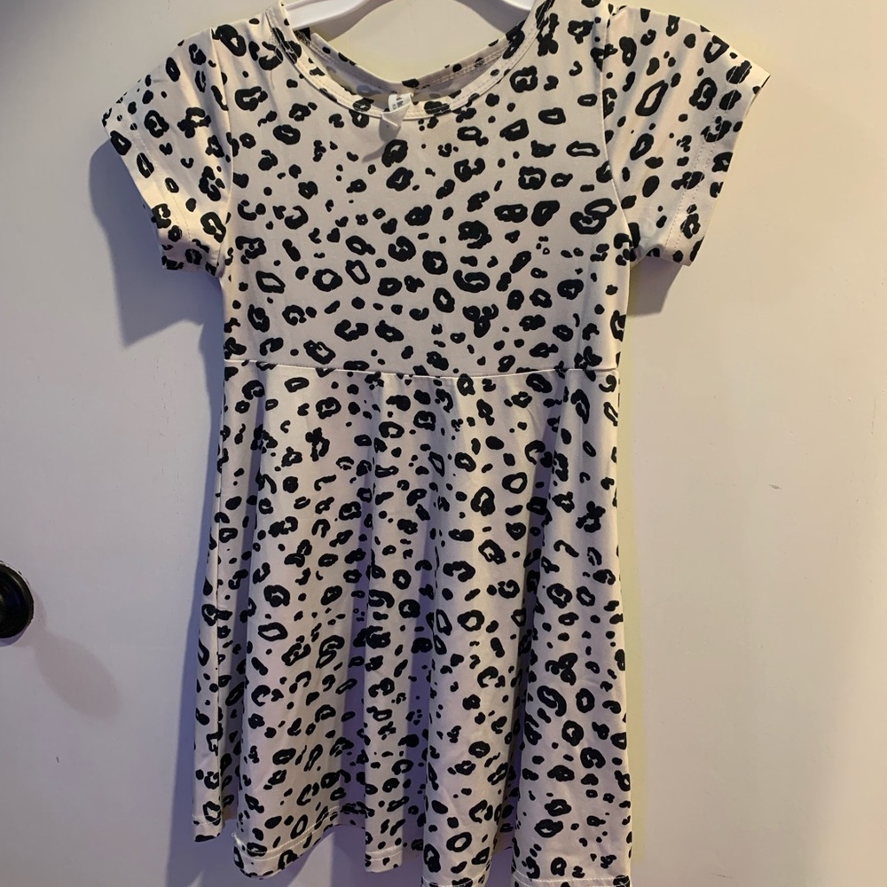 Girls' Black and White Leopard Print Dress